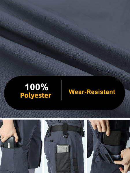 2pcs Men's Tactical Cargo Pants, Durable Multi-Pocket Work Pants for Outdoor Construction Work, Hiking And Trekking, Casual Tactical Pants | Adjustable Waist Pants | Hiking Gear (No Belt)