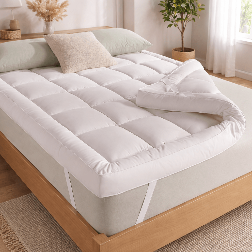 Extra Thick 10cm Mattress Topper, Hotel Quality Soft Quilted Mattress Pad, Brushed Top with Virgin Ball Hollowfiber Filling, Elastic Corner Straps Fits Mattress up to 40cm Deep