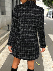 European and American Women's Versatile Plaid Metal Buckle Lapel Faux Pocket Elegant Coat