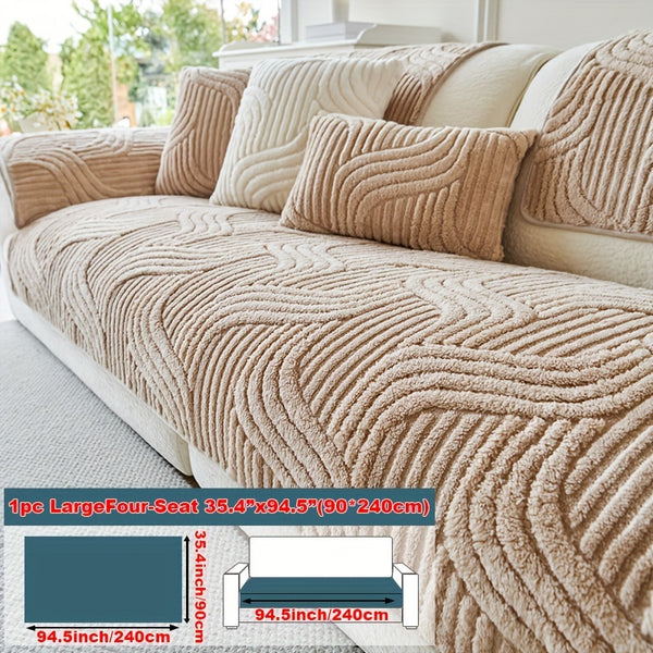1pc Plush Non-Slip Sofa Cover, Modern Luxury, Pet-Friendly, Breathable, Fashionable Home Decor