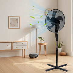 16inch Oscillating Pedestal Floor Fan 39W Standing Cooling 3 Speed Cool Air Setting 5-Blade Black