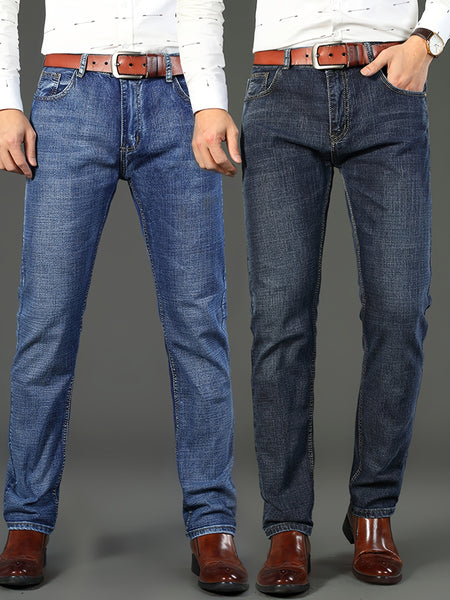 2-Strip Discount Pc, Men'S Classic Jeans, Casual Comfortable Stretch Denim Trousers, Suitable for All Seasons Business Formal, Middle East