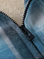 Men's Heavyweight -Lined Hooded Jacket - Full-Zip Plaid Thickened Shirt with Pockets and Adjustable Drawstring, Comfortable and Warm for Autumn and Winter