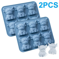 2pcs/3pcs 3D Highland Cow Ice Mold, 6-Grid Silicone Ice Mold, Highland Cow Shape Washable And Heat Resistant, Food Grade Ice Mold for Party Beverages, Foldable for Easy Ice Retrieval, Cocktails, Champagne, And Beverage Ice Grids