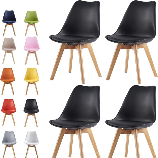 mcc direct Set of 4 Dining Chairs Wooden Legs Soft Cushion Pad Stylish DELUXE Retro Lounge Dining Office EVA