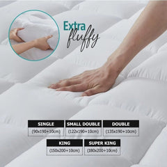 1pc Extra Thick Mattress Topper, Overfilled with 10cm Microfiber Filling with Deep Pocket, Plush Soft Pillow Top Mattress Topper Anti-Shift & Even Weight Distribution Single/Double/King/Super King