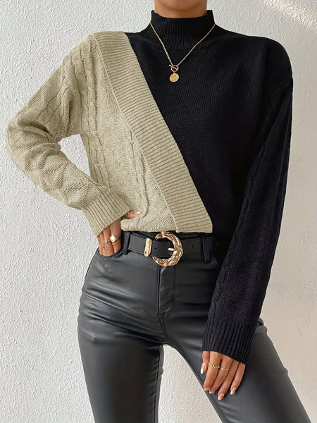 Women'S Sweater - & Color Block, Stand Collar Long Sleeve Pullover, Fall/Winter Layering Essential for Everyday & Formal Outfits, Cute Sweaters