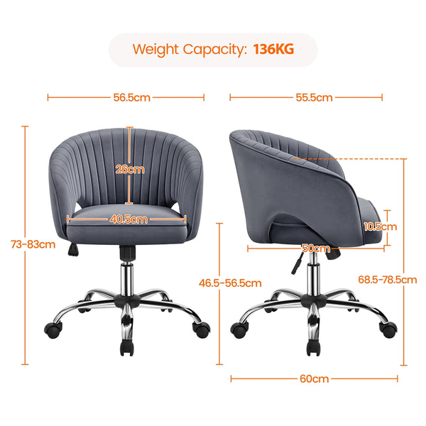 Costoffs Office Chair Tufted Desk Chair with Height Adjustable Seat, Swivel Barrel Accent Chair with Rolling Wheels for Home Office, Pink/White/Cream/Dark Grey/Light Grey