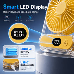 Portable Wearable Belt Fan & Flashlight Suitable for Outdoor, Hands-Free Clip- Cooling System with Quiet Operation, Strong Airflow - for Camping,, Night Shift, - for Belt Attachment (No Desk Use)