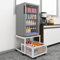1pc Mini Fridge Stand with Storage, 50x50x42.3cm Mobile Refrigerator Stand with Lockable Wheels & Basket, Portable Cart for Kitchen Office - Perfect Home Upgrade
