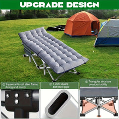 Folding Bed Portable Folding Camping Bed For Adults, Weight Capacity 199.58kg, With Mattress And Side Pocket - Lightweight And Sturdy Frame, Fishing Bed, Suitable For Camping, Home, Office, Travel, Picnic, Family Bed, Compact Design, Large Capacity
