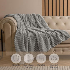 Chunky Cord Throw Blanket Ribbed Faux Fur, Thick Fleece Blanket Throws Decorative Winter Warm Blanket Ultra Soft Warm Sofa Throw Blanket for Bedroom Living Room UK Free Shipping