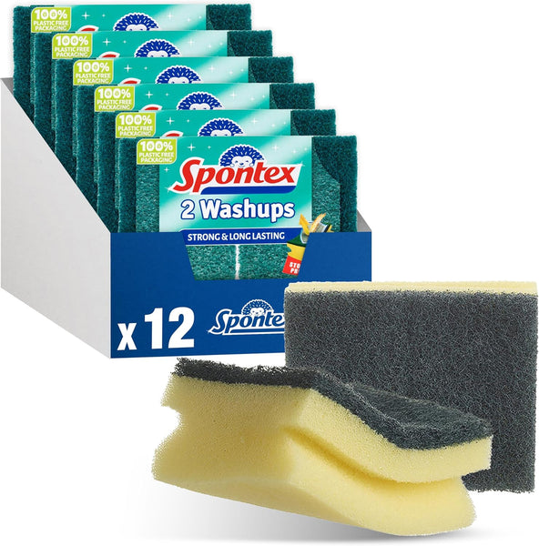 Spontex Washups General Purpose Sponge Scourers | 6.8 X 4 X 8.6Cm | Pack of 4