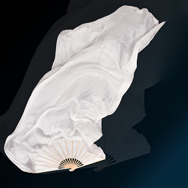 Elegant White Belly Dance Fan, Suitable for Percussion Dance, with a Universal Design of Left and Right Hands and Elegant Ribbon Material, It Is an Ideal Choice for Celebrations, Performances and Cultural Gatherings