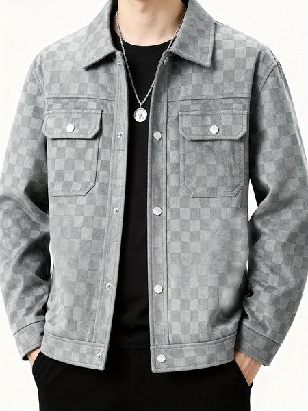 Men's Collared Shirt Thin Jacket Coat Casual Versatile Trendy High-End Workwear Top Checkered Spring/Autumn Shirt Jacket No Lining