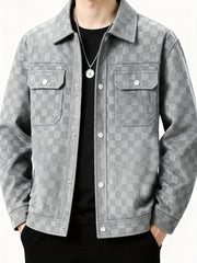 Men's Collared Shirt Thin Jacket Coat Casual Versatile Trendy High-End Workwear Top Checkered Spring/Autumn Shirt Jacket No Lining