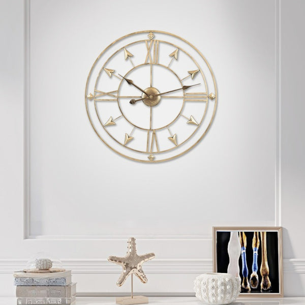 1pc European Industrial Metal Iron Art Wall Clock, 60cm/24inch Giant Open Skeleton Clock, Roman Numberals Display, Outdoor Garden Wall Clock, Silent Non-Ticking Quartz Clock for Indoor Outdoor Yard Patio Living Room Bedroom Kitchen Office Home Decor, Holi