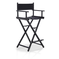 114cm Tall Folding Directors Chair with Footrest and Backrest, Portable Makeup Artist Bar Height, Sturdy Metal Frame 300 lbs Capacity, Ideal for Make-up, Filming and Outdoor Camping, Black