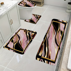 3/4pcs Luxury Pink Black Gilded Marble Bathroom Mats - Non-Slip Soft Flannel Floor Mat with Elegant Marble Pattern, Machine Washable Bath Mat Set for Modern Home Decor, Decorative Mat, Stylish Mat