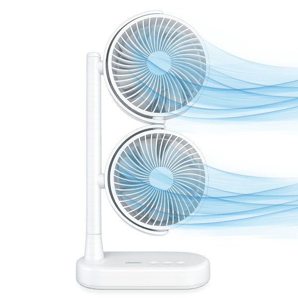 Schallen Desk Fan Double Head Fan with USB-C Power | Portable Dual Head Cooling Fan with 2 Adjustable Speeds | Table Desk Fan for Home, Office, Bedroom | Available in Black or White