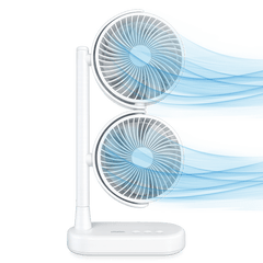 Schallen Desk Fan Double Head Fan with USB-C Power | Portable Dual Head Cooling Fan with 2 Adjustable Speeds | Table Desk Fan for Home, Office, Bedroom | Available in Black or White