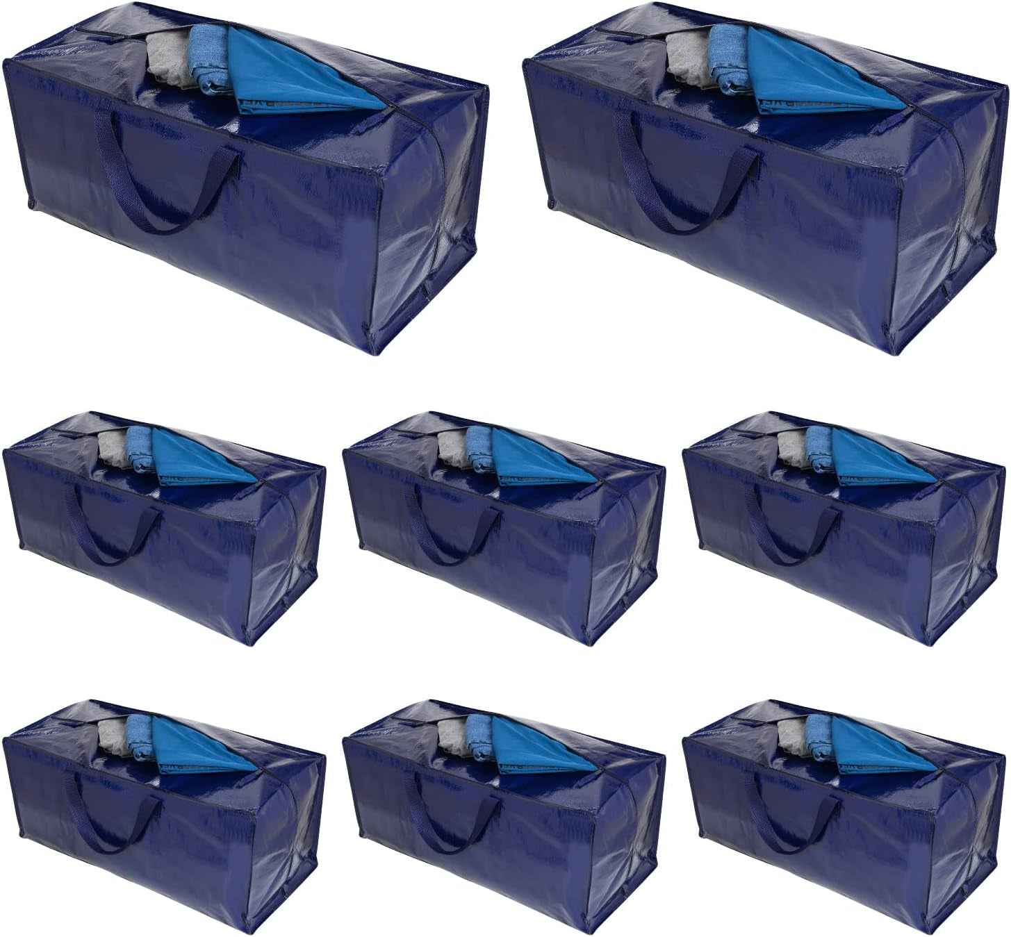 VENO 8 Pack Moving Bags Heavy-Duty Extra Large W/Backpack Straps, Moving House Essentials, Strong Handles & Zips, Clothes Storage, Packing, Laundry Bags, Reusable and Sustainable (Blue, 8 Pack)