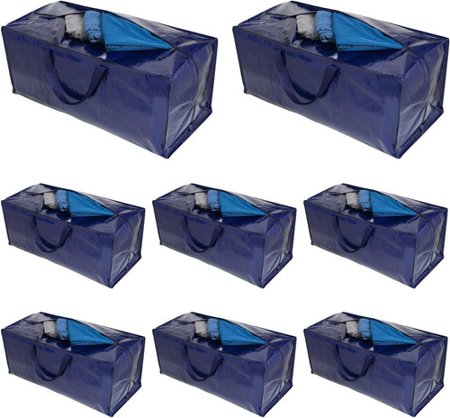VENO 8 Pack Moving Bags Heavy-Duty Extra Large W/Backpack Straps, Moving House Essentials, Strong Handles & Zips, Clothes Storage, Packing, Laundry Bags, Reusable and Sustainable (Blue, 8 Pack)