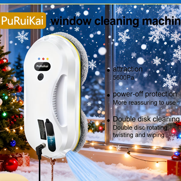 PuRuiKai09 2026 Latest Window Cleaning Robot (Plug-in): Fully automatic remote control operation, with automatic water spraying function and 4.5-meter anti-fall safety rope, set includes 10 cleaning cloths and a water spray bottle (local warehouse