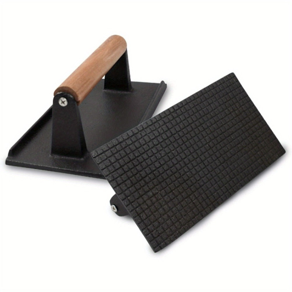 Cast Iron Steak Weight Heavy Duty Burger Press Bacon Press Grill Summer BBQ Gift Kitchen Black 20 X 10 Cm