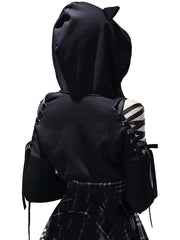 Womens Fashion Printing Sweatshirt Casual Bandage Long Sleeve Exposed Navel Hooded T-shirt