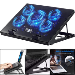 Laptop Cooling Pad 3/5 Fans Adjustable Stand USB Quiet Cooler with LED for 12–17 Inch Notebook