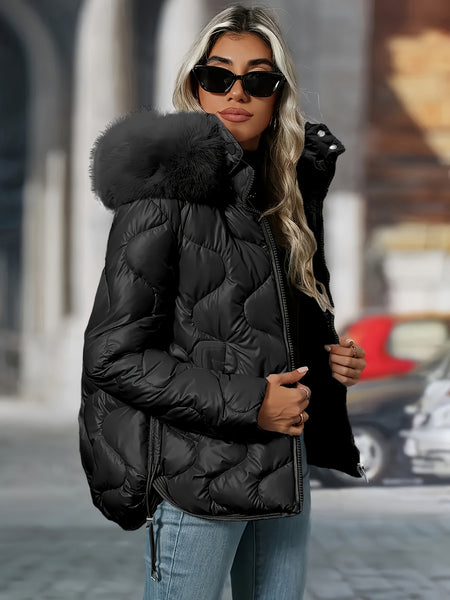 Women's Winter Jacket with Hood & Collar - Puffer Coat, Elegant Warm Outerwear for Cold Weather, Hand Washable Coats (No Belt/Hem Adjustments) - Casual to, Winter Coats For Women,