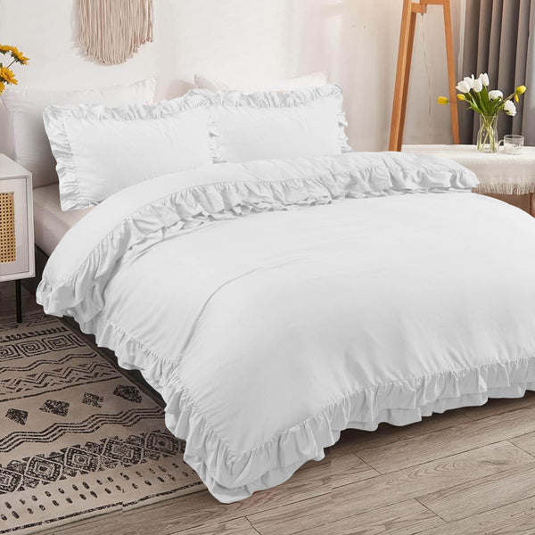 3-Piece Ruffle Frilled Duvet Cover Set – Soft, Comfortable Bedding with Pillowcases, Button Closure, Elegant Layered Design