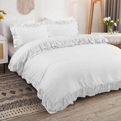 3-Piece Ruffle Frilled Duvet Cover Set – Soft, Comfortable Bedding with Pillowcases, Button Closure, Elegant Layered Design