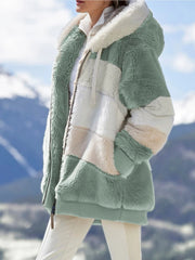 Women's Warm -Lined Hooded Winter Coat with Jacket - Brown & White Geometric/Striped Outer, Zippered Pockets, Machine Washable Casual Outerwear for Weather (Non-Stretch) | - Outer Jacket for women