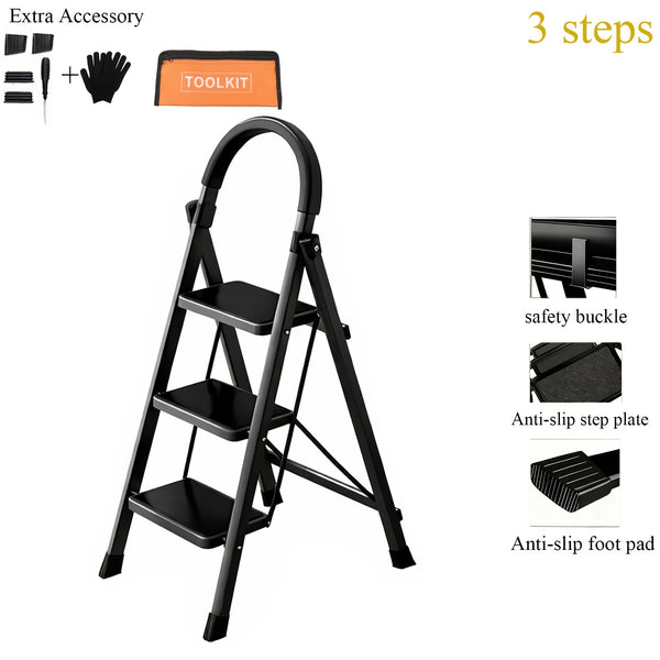 2/3/4/5-Step Ladder, Lightweight Folding Step Stool With Extra-Wide Anti-Slip Steps, 149.69 KG Capacity, Compact Space-Saving Design For Home, Kitchen.