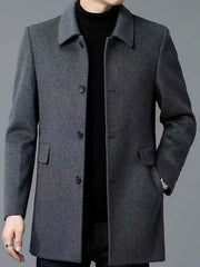 2025 American Style New Men'S Everyday Casual Classic Versatile Solid Color Side Double Pocket Easy Design Handsome Dad Wrinkle-Resistant Non-Iron Single-Breasted Light Luxury Trench Coat