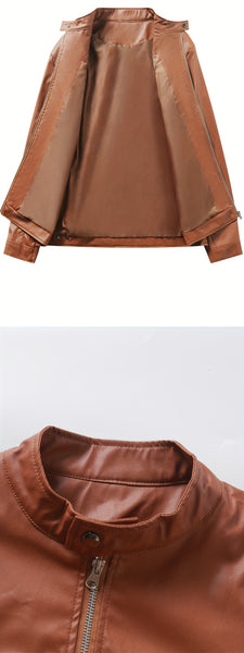 New Autumn/Winter Men's Jacket, European/American Style Motorcycle Jacket, Men's Stand Collar Windproof Winter Outerwear