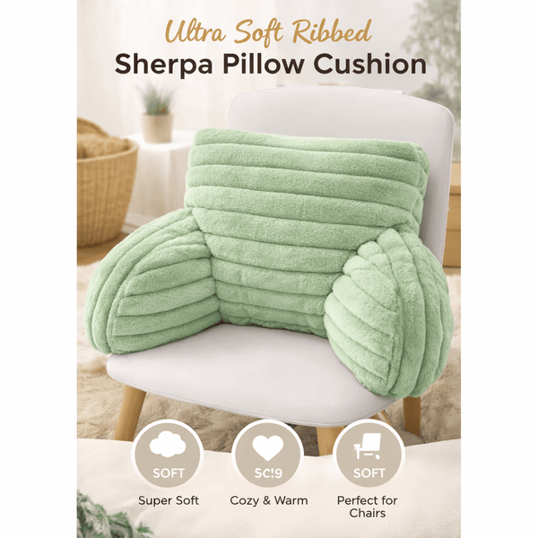 Teddy Fleece Reading Pillow with Arms Soft Backrest Support Cushion 65x40cm for Bed and Sofa in 4 Colours