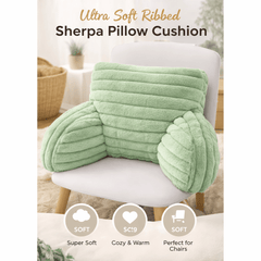 Teddy Fleece Reading Pillow with Arms Soft Backrest Support Cushion 65x40cm for Bed and Sofa in 4 Colours