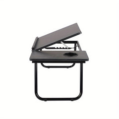 [Cozy Comfort] Versatile Folding Laptop Desk with Cup Holder - 5-Level Adjustable Tilt, Portable & Sturdy Wooden Frame, Ideal for Reading, Studying & Serving Breakfast in Bed - Available in Black, Walnut, Natural, Pink