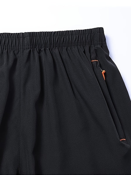 5pcs Men'S Outdoor Sports Quick-Dry Shorts, Breathable Comfort Spandex Blend with Zipper Pockets And Drawstring, Featuring Silvery Reflective Strips, Elastic Waistband, Suitable for Climbing, Tennis, Running, And Outdoor Activities