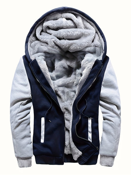 Men'S Cozy Fleece Hoodie, Stylish Color-Blocked Jacket for Autumn And Winter