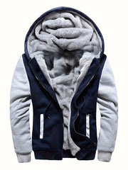 Men'S Cozy Fleece Hoodie, Stylish Color-Blocked Jacket for Autumn And Winter