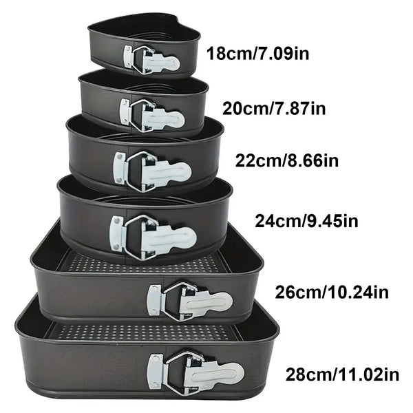 6pcs Cake Pan Set- Square/ Round/ Heart Baking Cake Mould, Carbon Steel Baking Mold with Removable Bottom, Non- Stick Pan, Baking Tools| Kitchen Accessories| Home Kitchenware