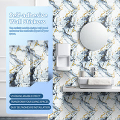 STOBOK 20pcs Self-Adhesive Decorative Tile Wall Stickers, Washable with Water, Featuring a Marble-Like Appearance. Perfect for Decorating Bathrooms, Kitchens, Living Rooms, Bedrooms, Offices, And Dorms - Shiny End