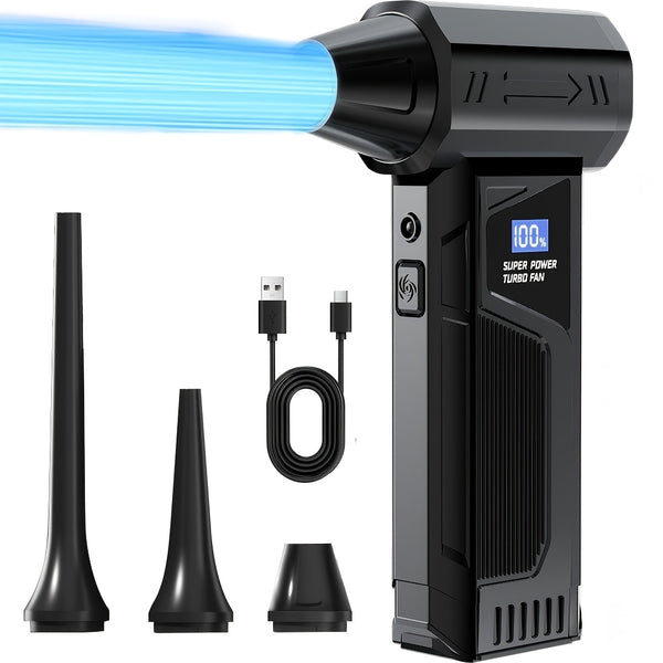 This Powerful Turbo Fan Features A Smart Display, 4 Speed Settings, 5 Nozzles, And A High-capacity Battery; It'S An Ideal Portable Cleaning Tool For Cleaning Computers, Keyboards, Cars, And Outdoor Spaces; And Also A Perfect Holiday Gift.