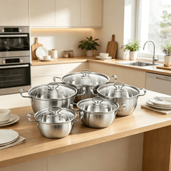 kitchen 5pcs Stainless Steel Pot Professional Induction-Safe Pot with Glass Lid Not-Sticky Hot Pot Double Ear Soup Pot