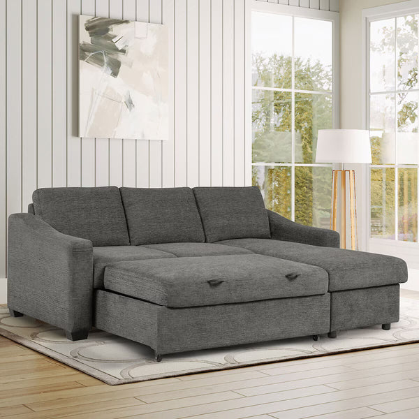 Coddle Aria Grey Fabric Convertible Sofa Bed with Chaise