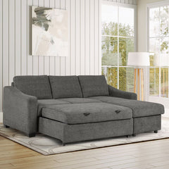Coddle Aria Grey Fabric Convertible Sofa Bed with Chaise